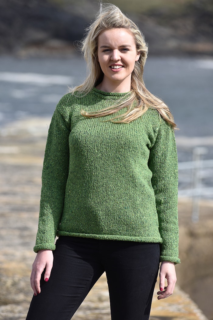 Hannah - Women's Donegal Roll Neck Super Soft Merino Wool Sweater - Lime by Irish Inspiration