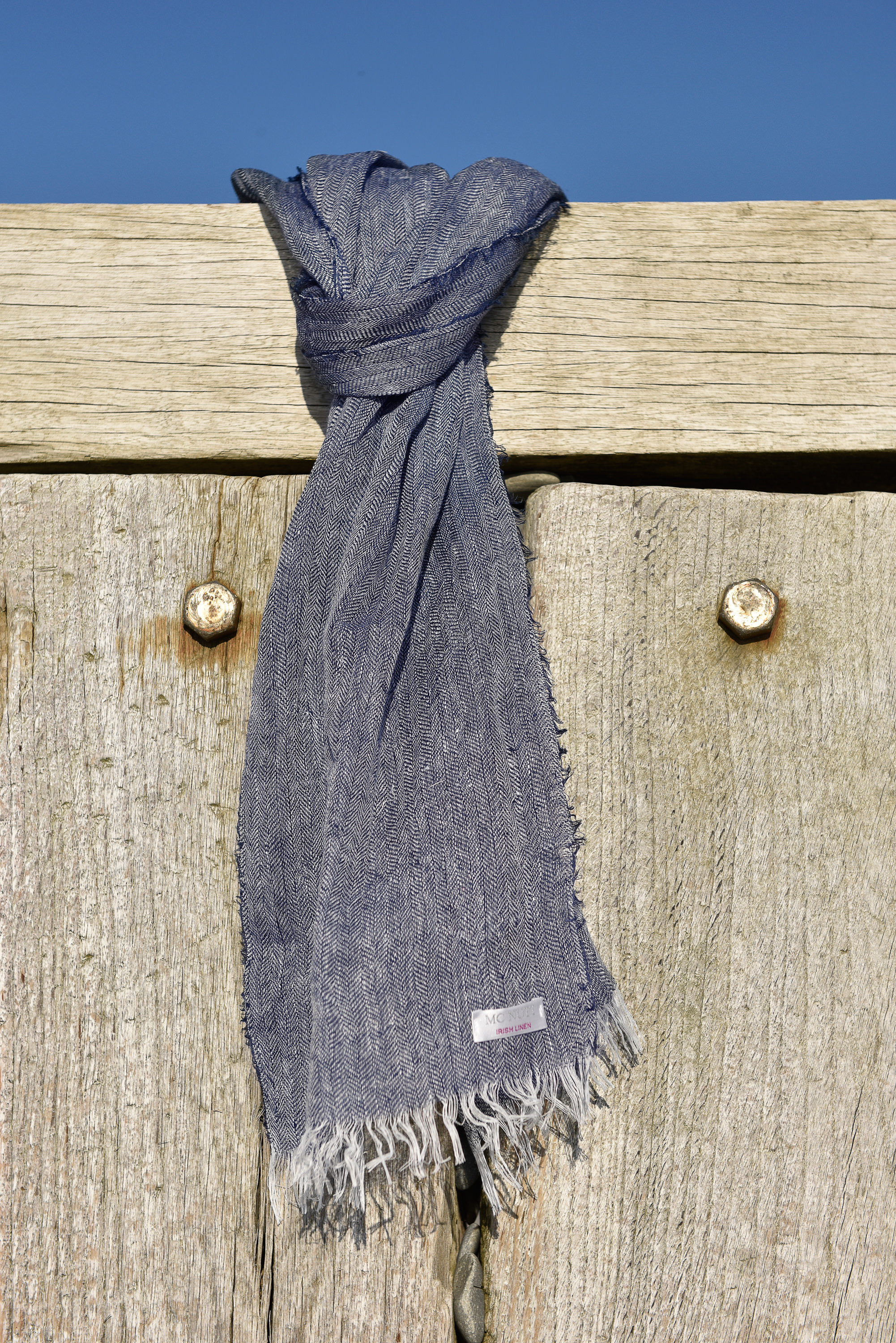 McNutt of Donegal navy herringbone linen scarf Irish Inspiration