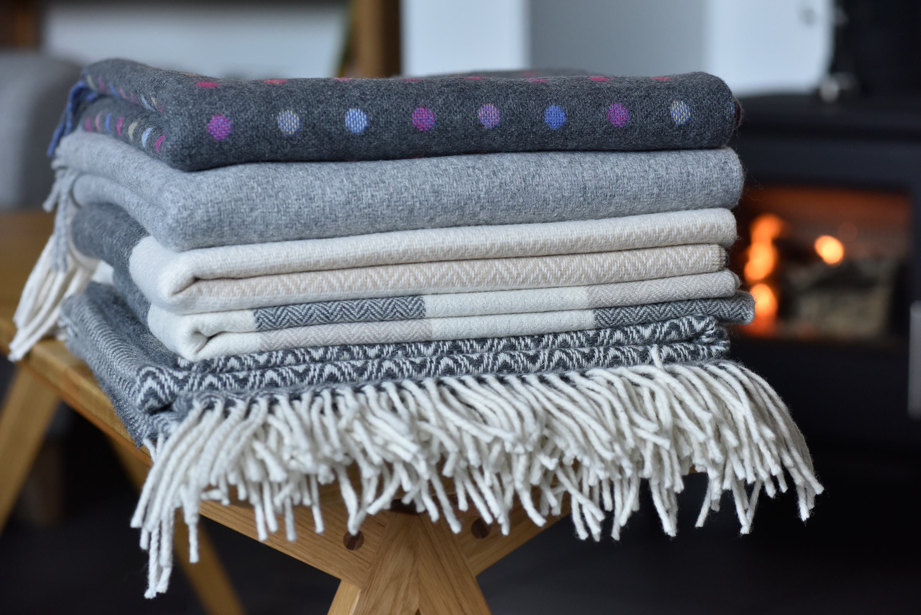 Irish Donegal tweed woollen throws, mohair blankets for sofas and beds