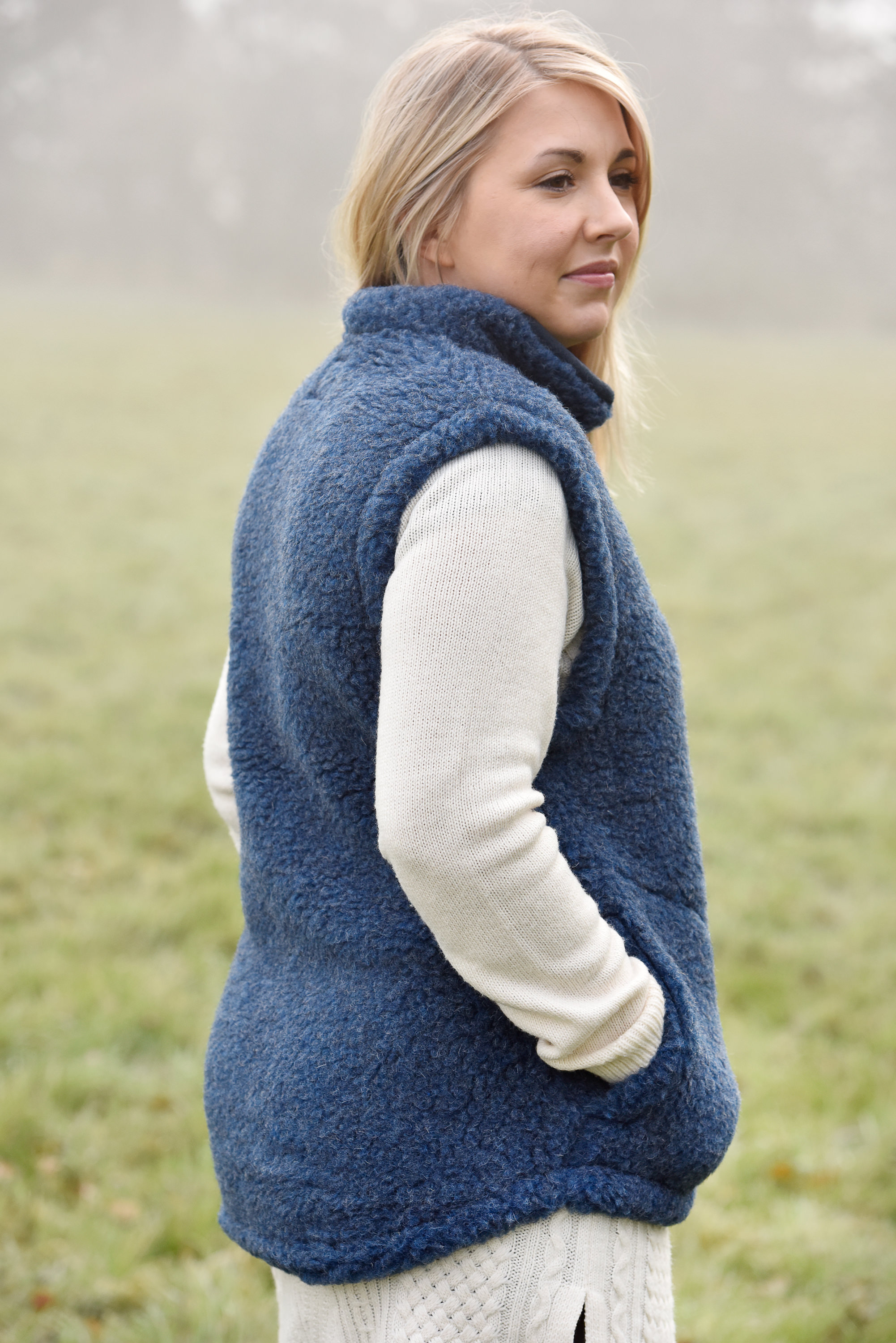 All wool fleece body warmer gilet vest in dark blue by Irish
