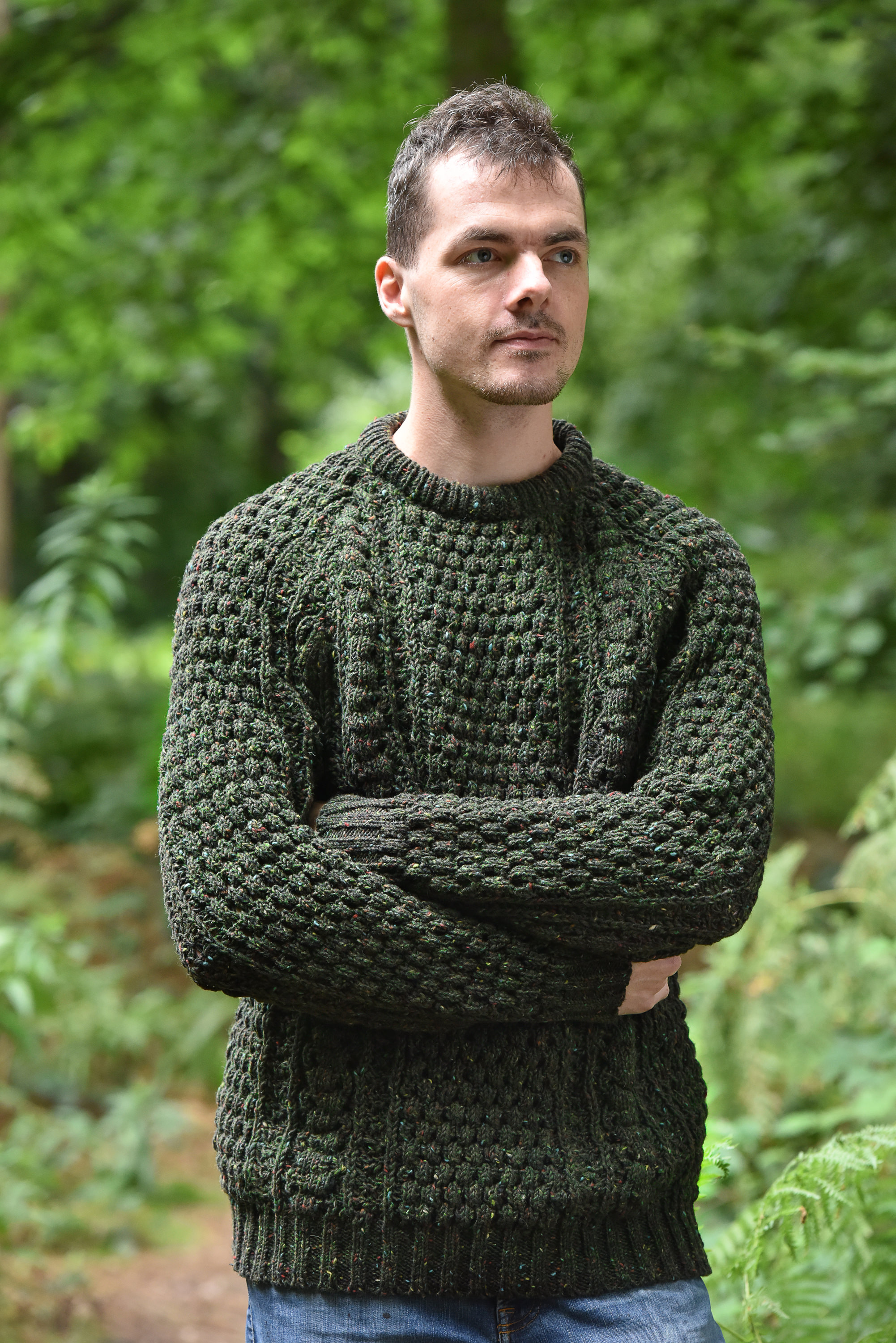 green wool jumper