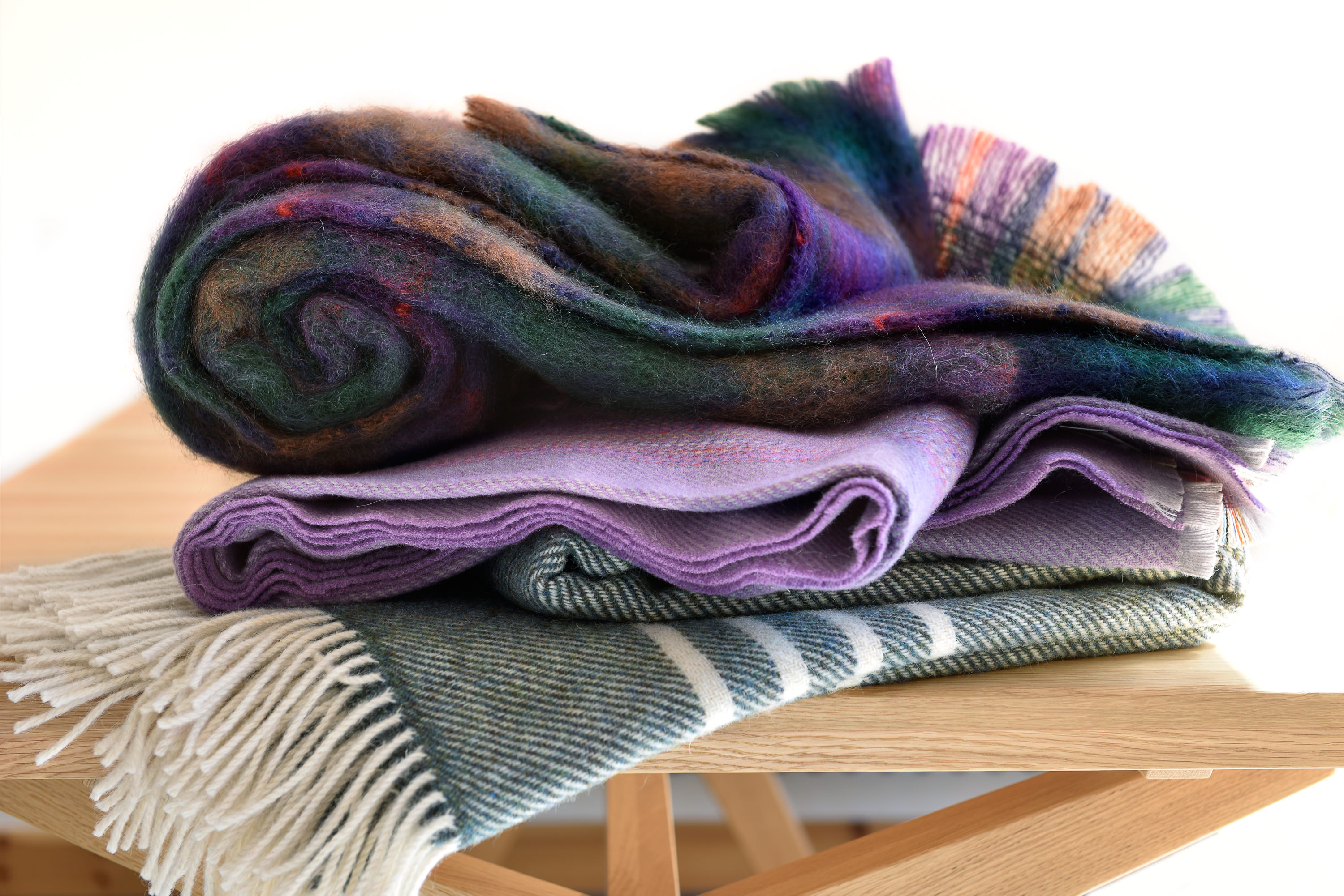 Irish Donegal tweed woollen throws, mohair blankets for sofas and beds