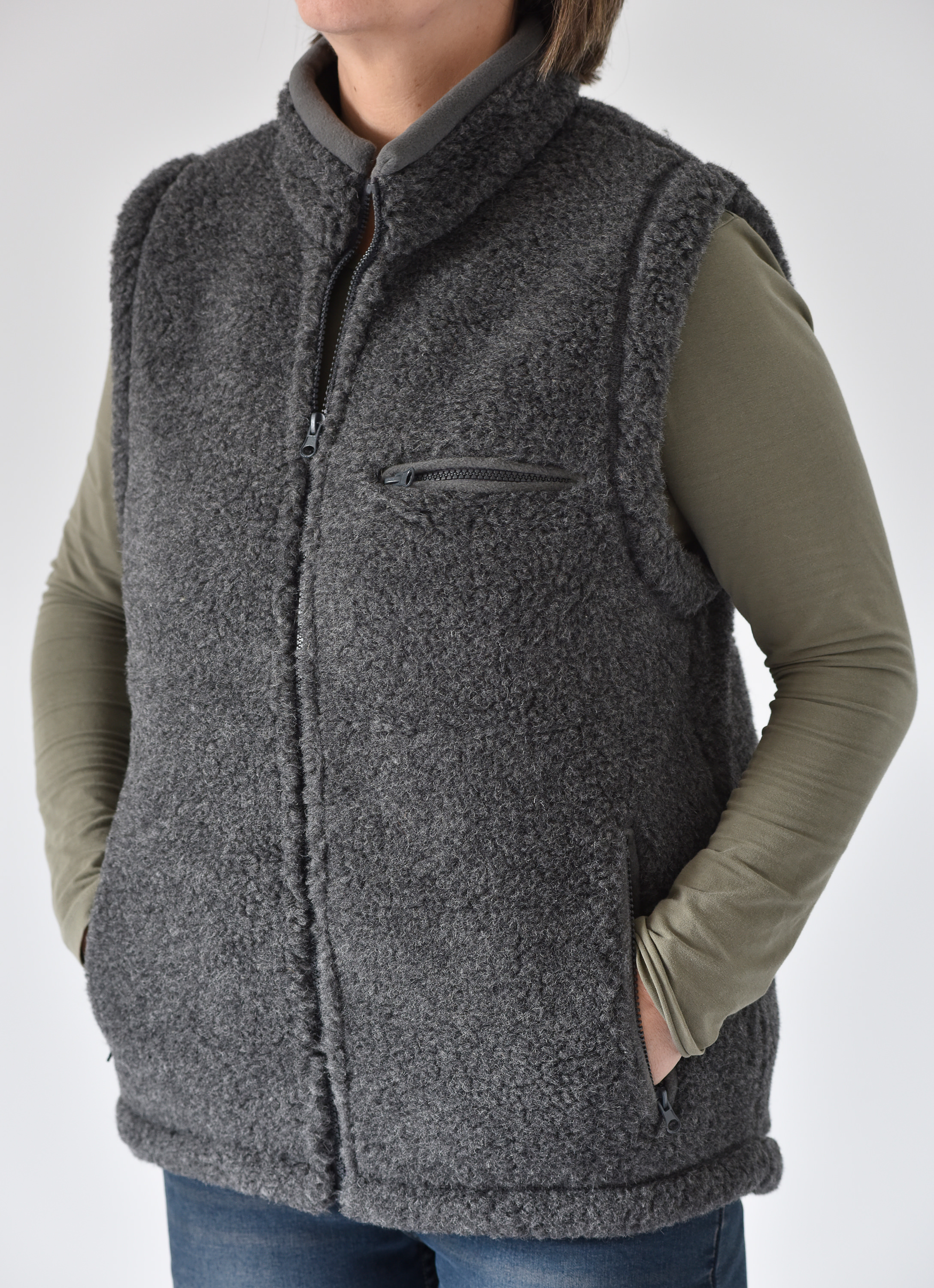 Buy a dark grey wool fleece body warmer vest from Irish Inspiration