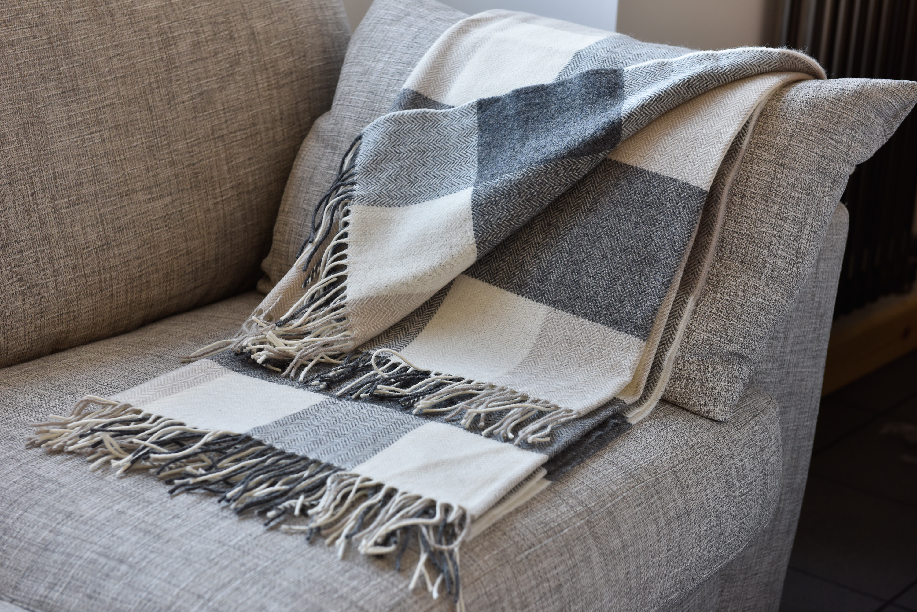 Buy a Foxford lambswool check blanket throw rug from Irish Inspiration