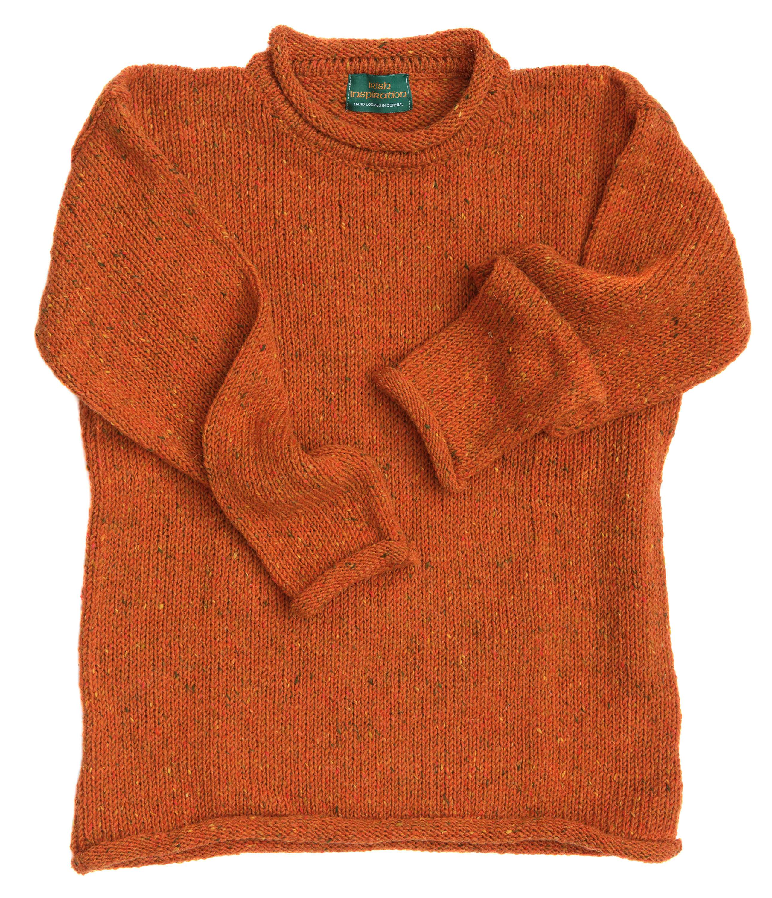 Buy a bright orange Donegal roll neck all wool sweater from Irish ...