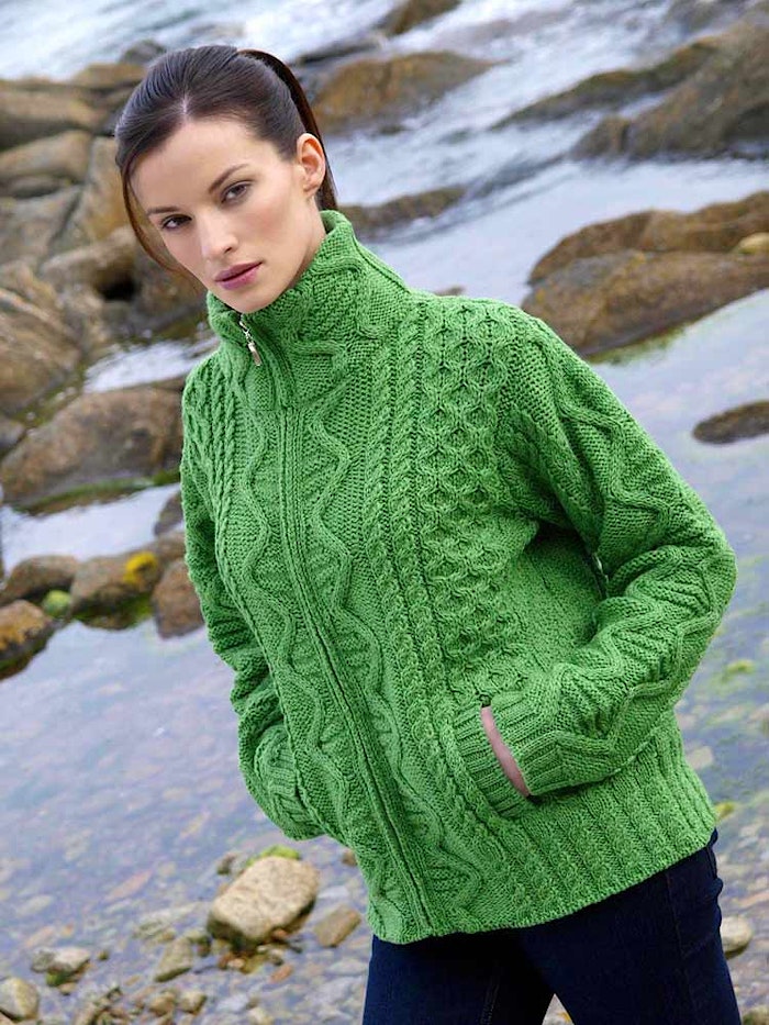 Arancrafts Irish Aran Cardigan - Emerald Green Marl (X3096